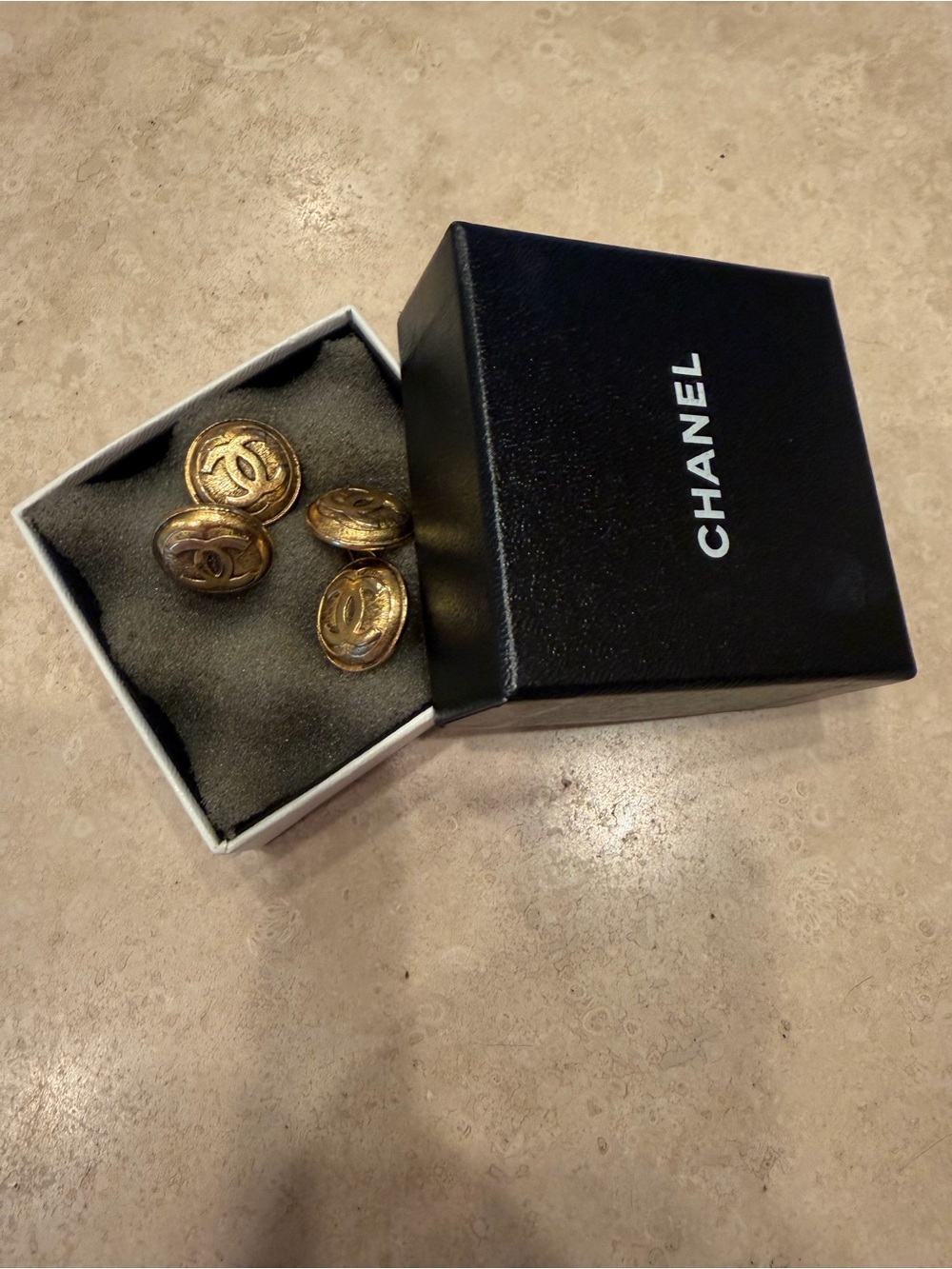 CHANEL Gold-Tone Men's or Women’s Cufflinks with Logo